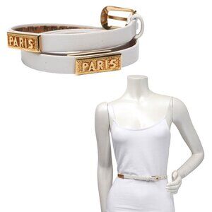 Vintage Beverly Hamburg Leather Skinny Belt PARIS Stamp Gold White 90s Canada